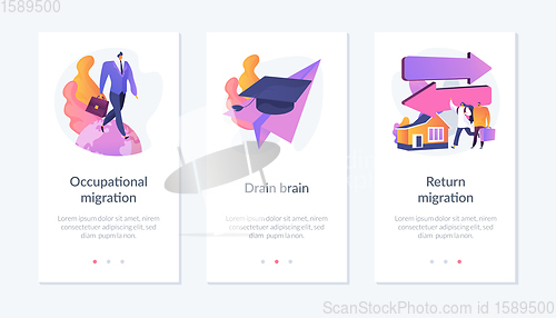 Image of Students and employees emigration app interface template.