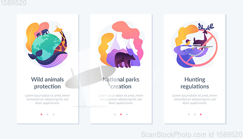 Image of Wildlife defence, fauna care, environmental conservation app interface template.