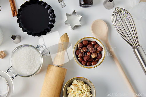 Image of cooking ingredients and kitchen tools for baking