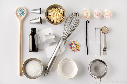 Image of cooking ingredients and kitchen tools for baking