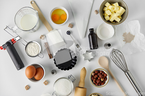 Image of cooking ingredients and kitchen tools for baking