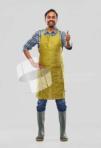 Image of indian male gardener or farmer showing thumbs up