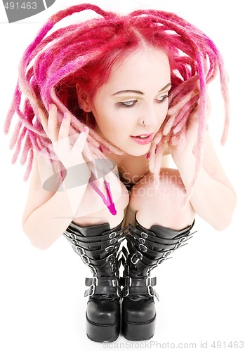 Image of pink hair girl in high boots