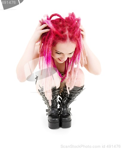 Image of pink hair girl in high boots