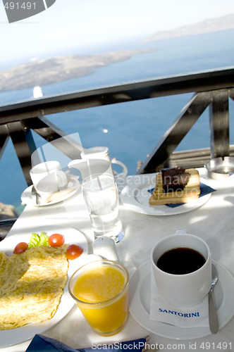 Image of santorini breakfast over the harbor