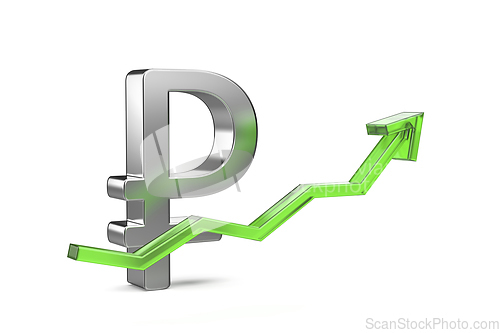 Image of Russian ruble symbol with green arrow pointing up