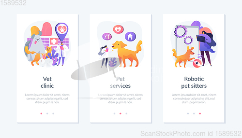 Image of Pets medical service and entertainment app interface template.