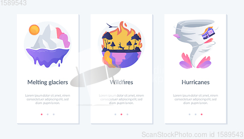 Image of Global warming consequences app interface template.