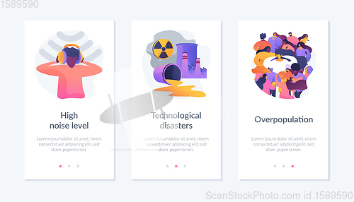 Image of Environmental problems caused by human factor, negative impact on nature app interface template.