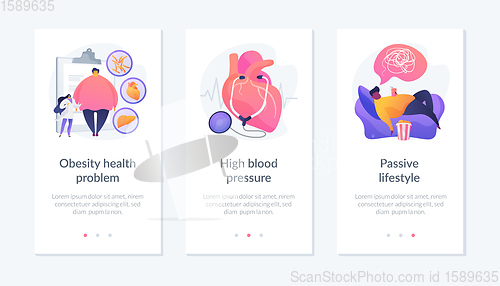 Image of Overweight consequences and treatment app interface template.