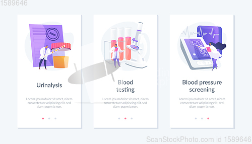 Image of Clinical laboratory analysis icons cartoon set app interface template.