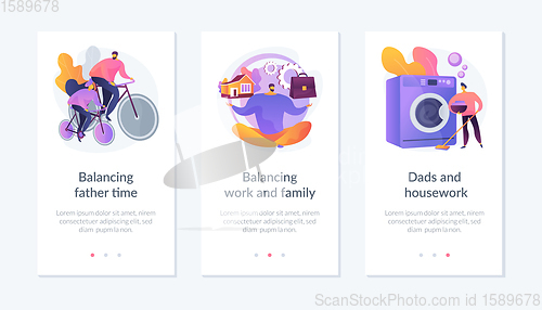 Image of Father career and family balance mobile app UI kit.