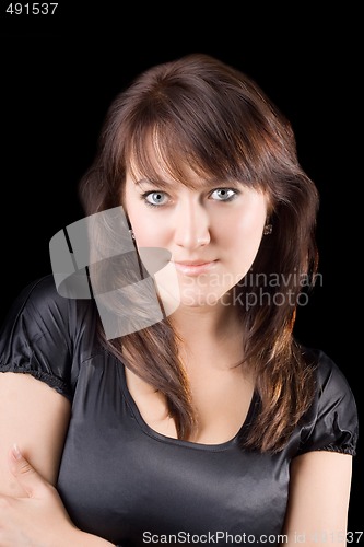 Image of portrait of the young beauty woman. Isolated on black