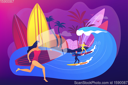 Image of Surfing school concept vector illustration.