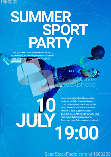 Image of Sport event poster in neoned colors. Template, copyspace for your design