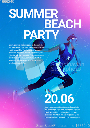 Image of Sport event poster in neoned colors. Template, copyspace for your design