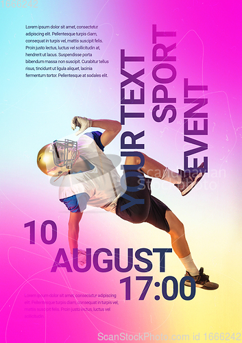 Image of Sport event poster in neoned colors. Template, copyspace for your design