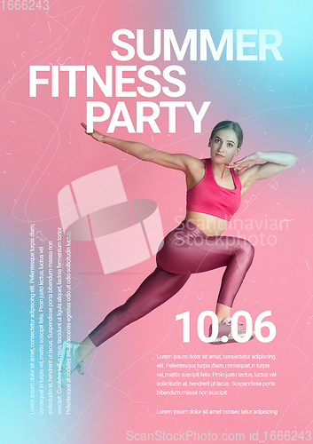 Image of Sport event poster in neoned colors. Template, copyspace for your design