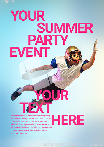 Image of Sport event poster in neoned colors. Template, copyspace for your design