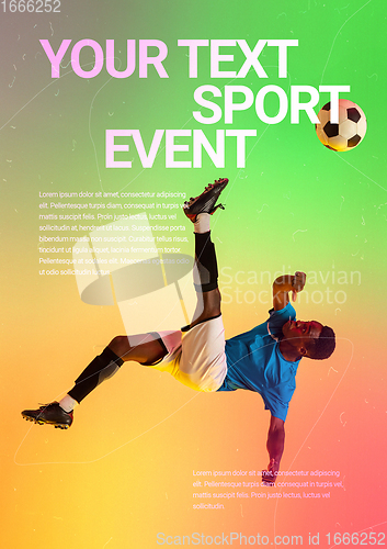 Image of Sport event poster in neoned colors. Template, copyspace for your design