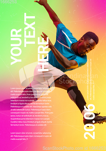 Image of Sport event poster in neoned colors. Template, copyspace for your design