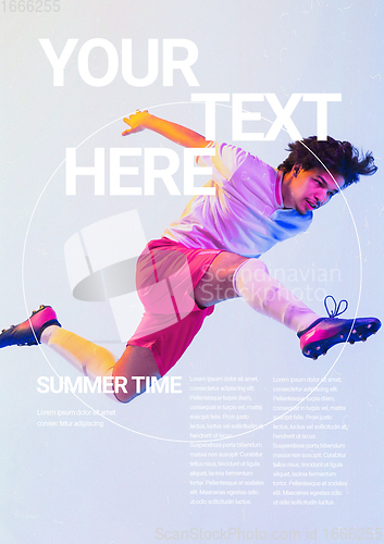 Image of Sport event poster in neoned colors. Template, copyspace for your design