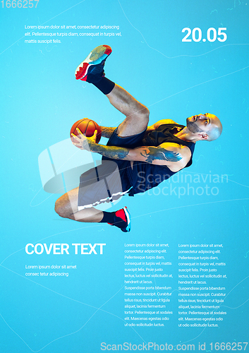 Image of Sport event poster in neoned colors. Template, copyspace for your design