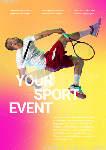 Image of Sport event poster in neoned colors. Template, copyspace for your design