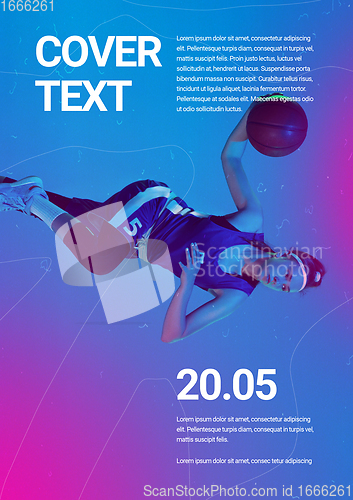 Image of Sport event poster in neoned colors. Template, copyspace for your design