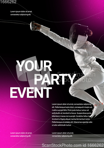 Image of Sport event poster in neoned colors. Template, copyspace for your design