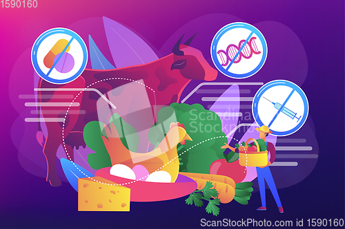 Image of Free from antibiotics hormones GMO foods concept vector illustration.