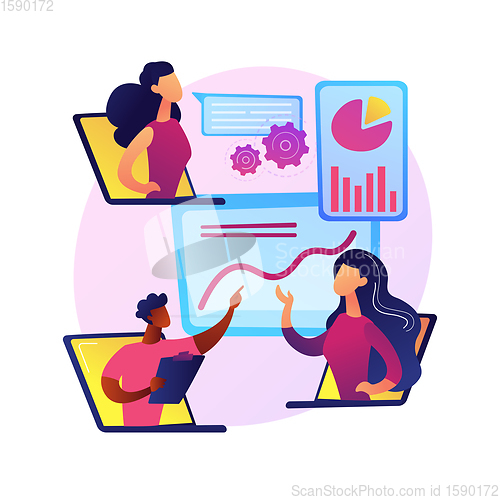 Image of International business partners video conference vector concept metaphor.