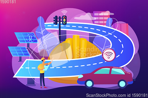 Image of Smart roads construction concept vector illustration.