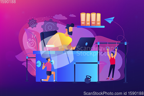 Image of Fitness-focused workspace concept vector illustration.