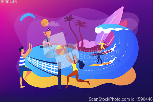 Image of Summer beach activities concept vector illustration.