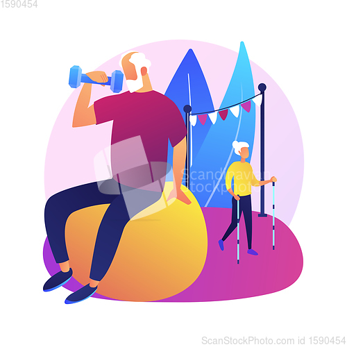 Image of Fitness for elderly people vector concept metaphor