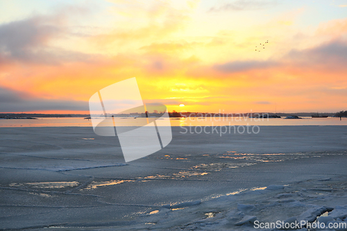 Image of Early Spring Sunrise over Sea 