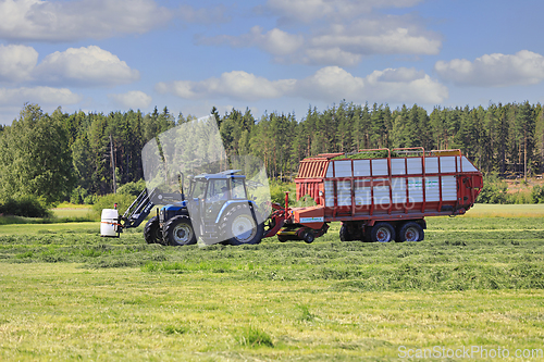 Image of Collecting Freshly Cut Hay for Silage With Forage Wagon