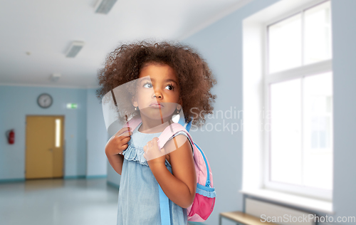 Image of african american girl with backpack at school