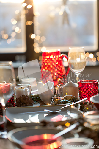 Image of table served for christmas dinner at home