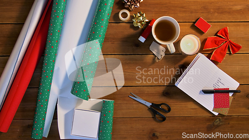 Image of different stuff for christmas gifts wrapping