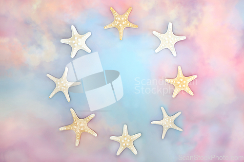 Image of Starfish Shell Minimal Wreath on Sky Cloud Background