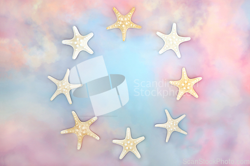 Image of Starfish Shell Minimal Wreath on Sky Cloud Background