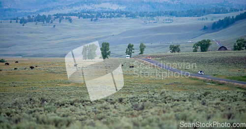 Image of The sun setting over the Lamar Valley near the northeast entranc