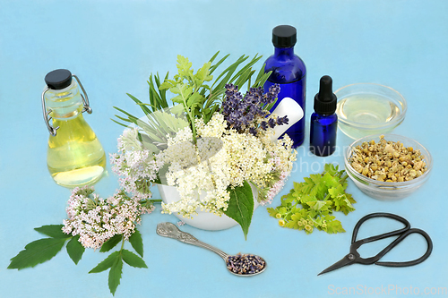 Image of Naturopathic Herbal Medicine with Flowers and Herbs