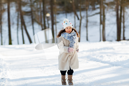 Image of happy little girl running at winter park