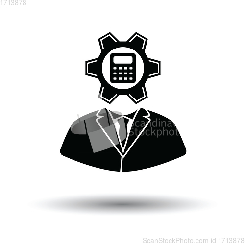 Image of Analyst with gear hed and calculator inside icon