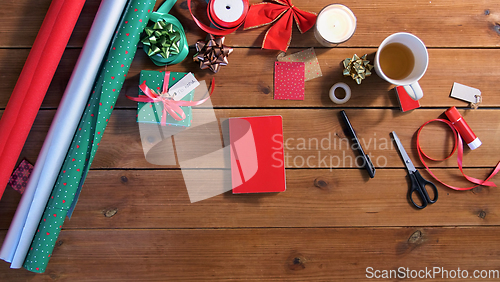 Image of different stuff for christmas gifts wrapping