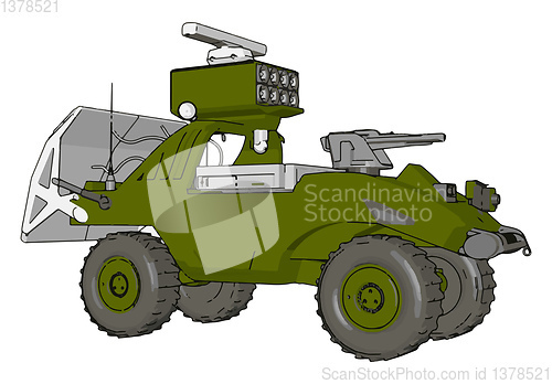 Image of 3D vector illustration on white background of a military missile
