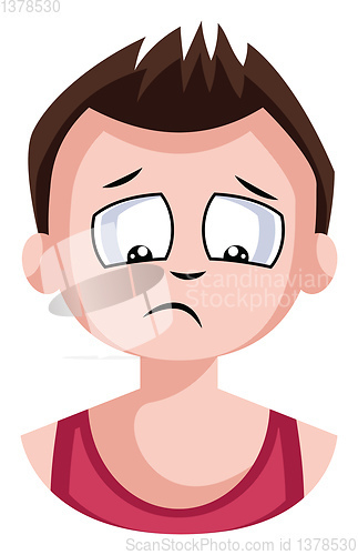 Image of Brown haired boy in red top is very sad illustration vector on w